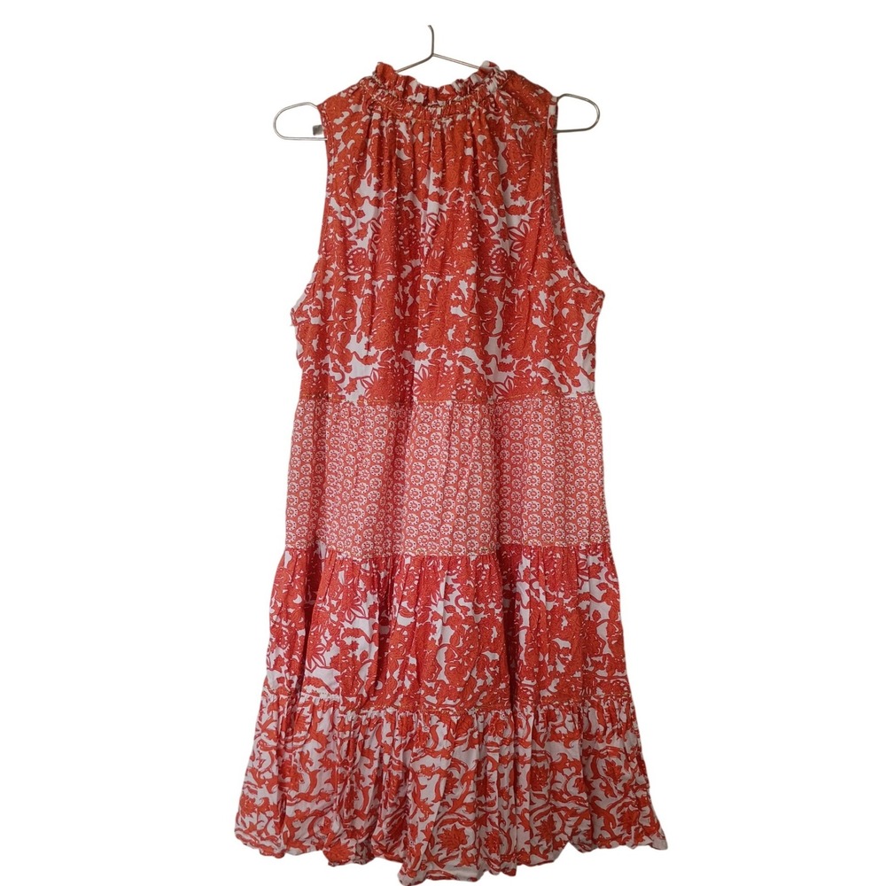 Chelsea & Theodore Orange Floral Tiered Mini Dress Sleeveless Tassel Tie XL - Picture 9 of 14